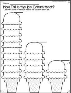 Ice Cream Cone Measurement Worksheet using a ruler with preschool and kindergarten math