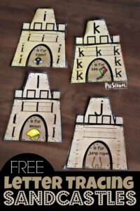 FREE Letter Tracing Sandcastles - super cute alphabet activity for preschool and kindergarten age kids to practice tracing lowercase letters for summer learning! #alphabet #preschool #tracingletters