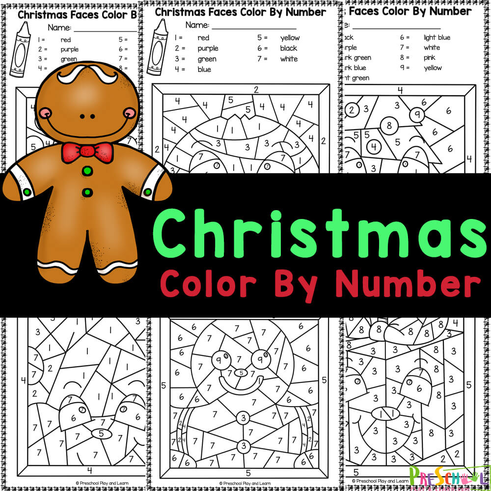 Preschool learning in December with cute, free printable Christmas color by number worksheets to work on number recognition!