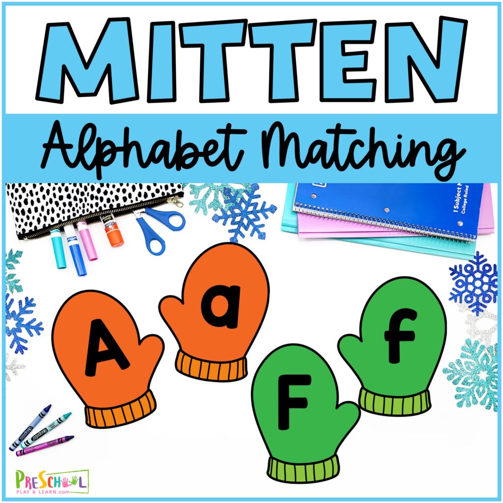 Looking for a fun winter activity for preschool? Grab free mitten printable to match uppercase and lowercase letters!