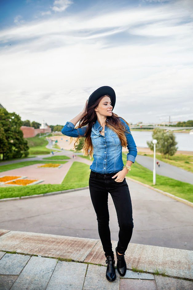 Denim Top and Black Jeans