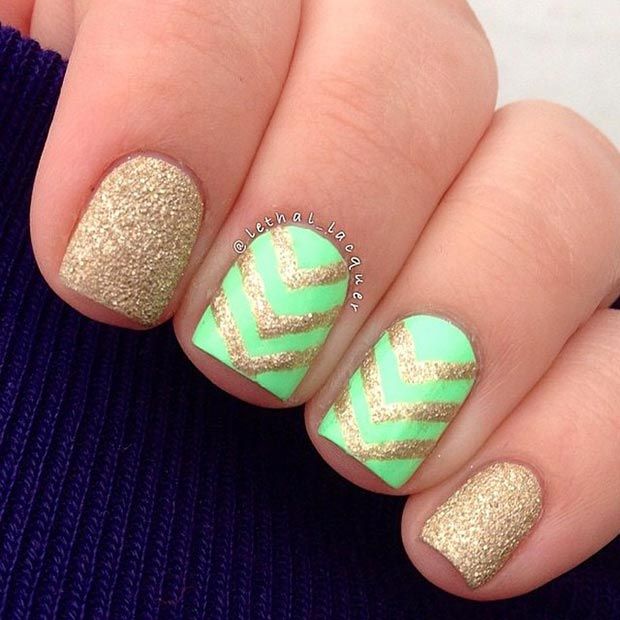 Green and Gold Nail Design