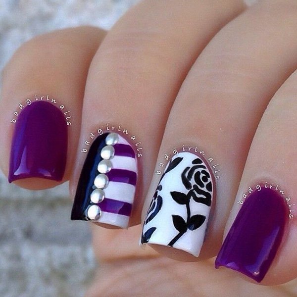 Purple and Black Nail Design