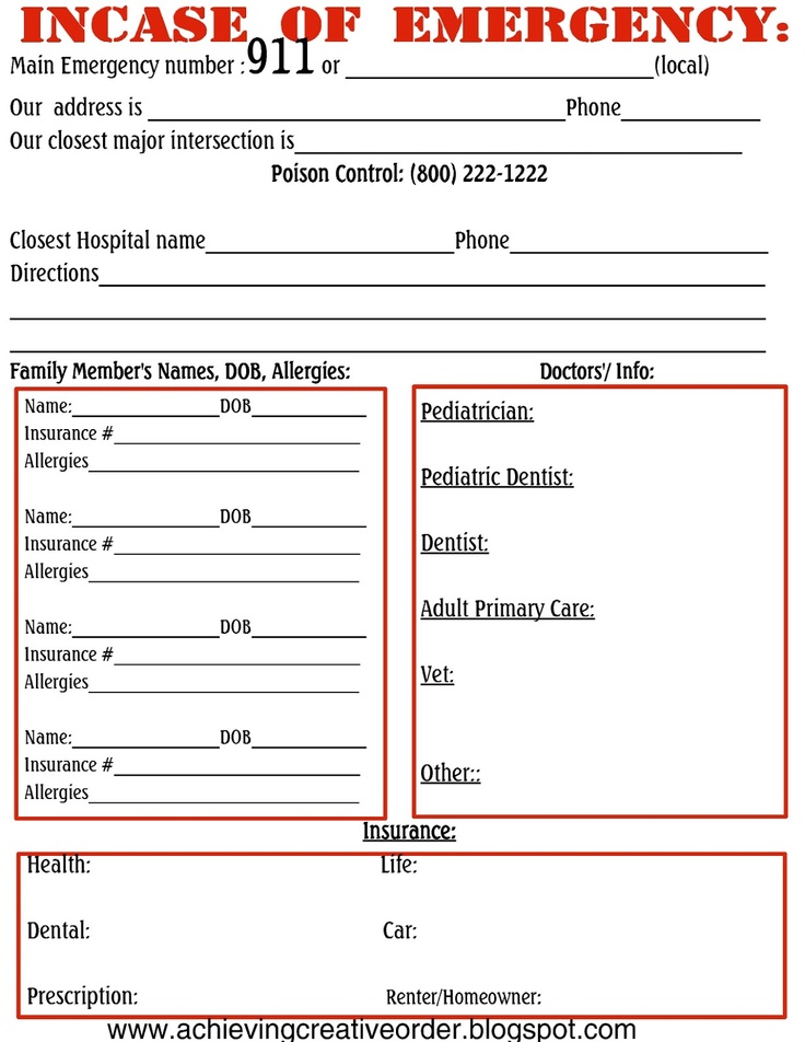 Emergency Information Form Template