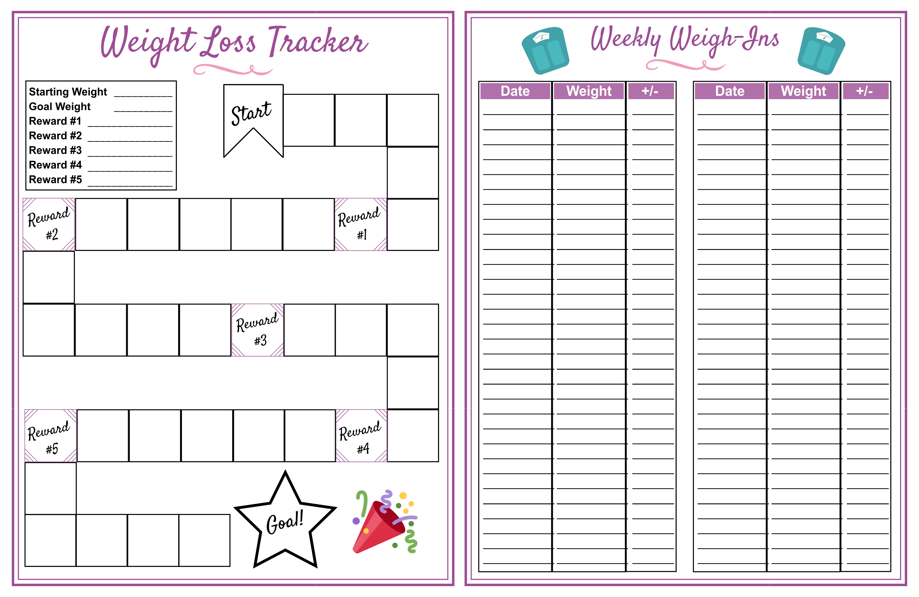 Weight Loss Tracker Printable Template - Printable Templates