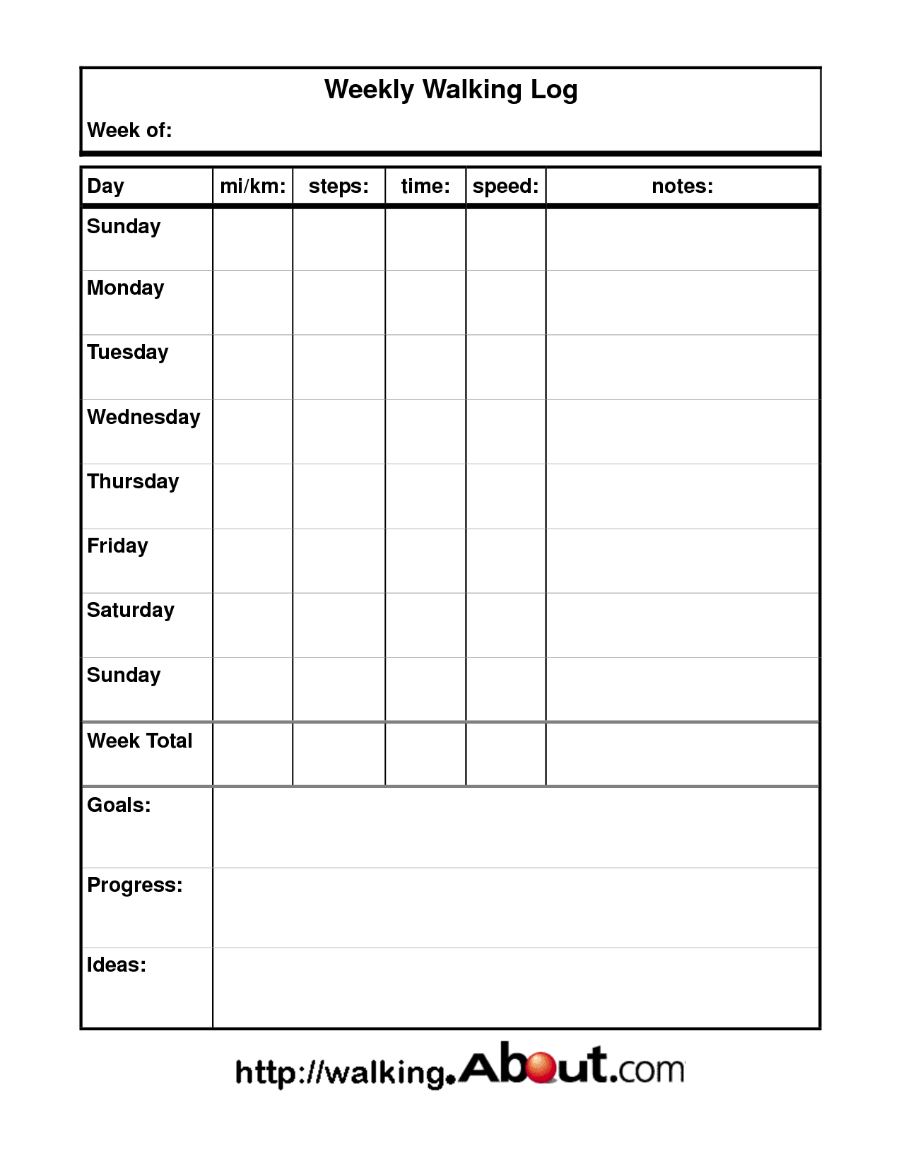 Free Exercise Log Template Of Free Printable Walking Log Pdf From ...