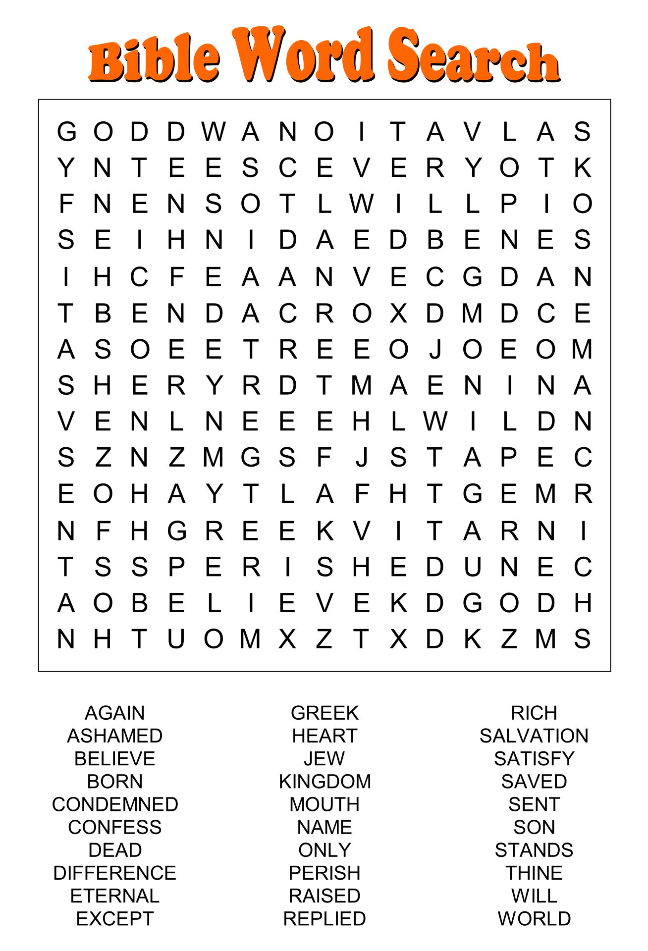 Biblical Word Search Printable