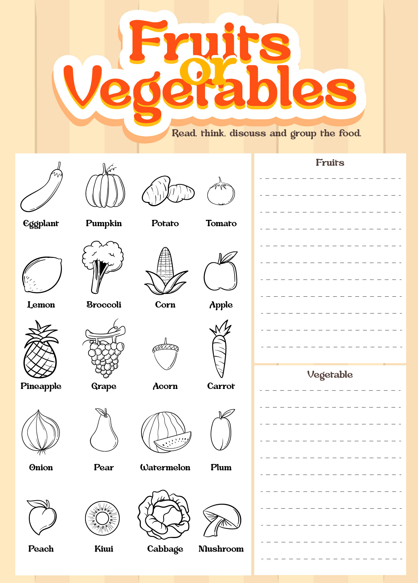 Fruits And Vegetables Worksheet For Kids