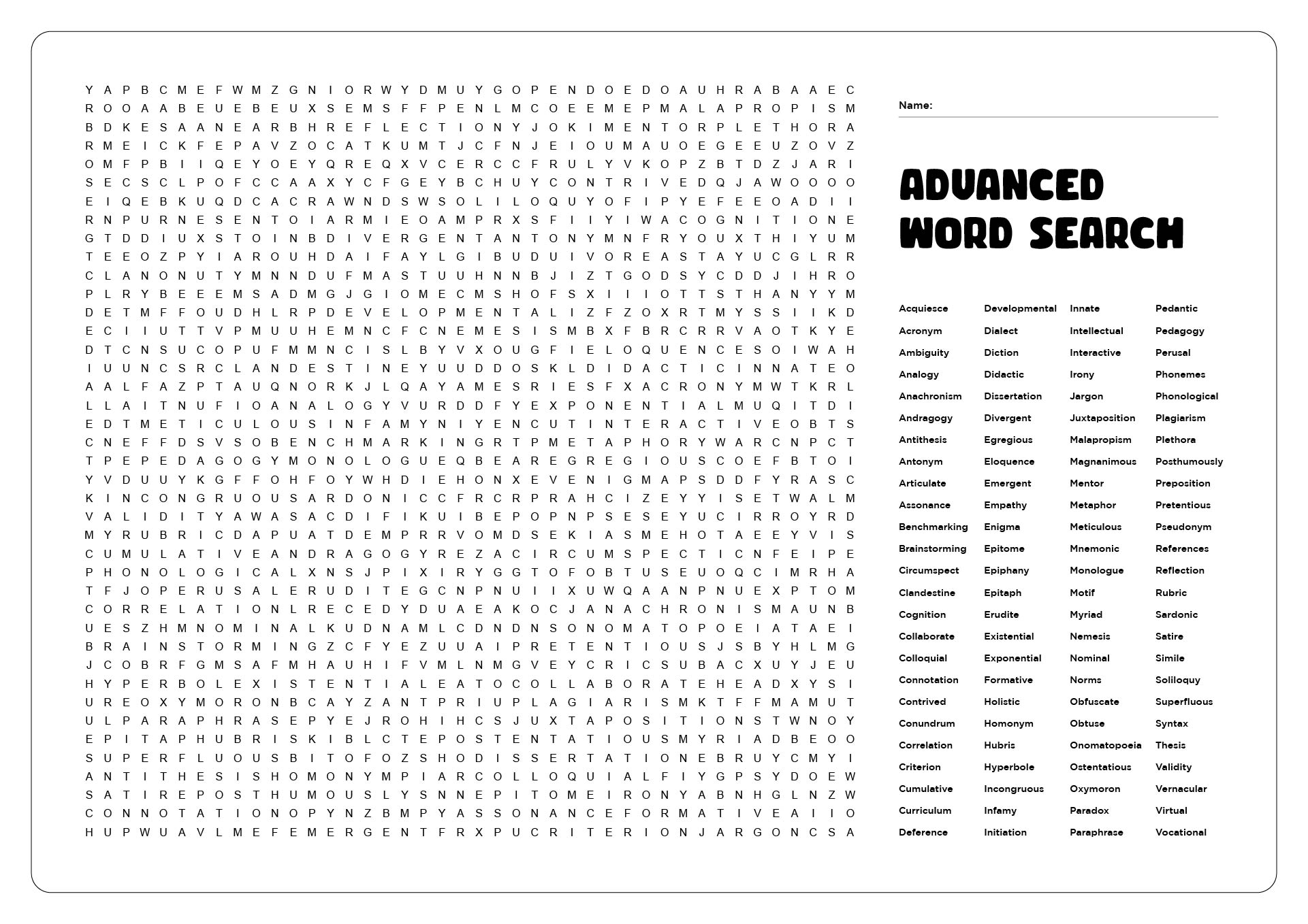 Advanced Word Search Puzzles Printable