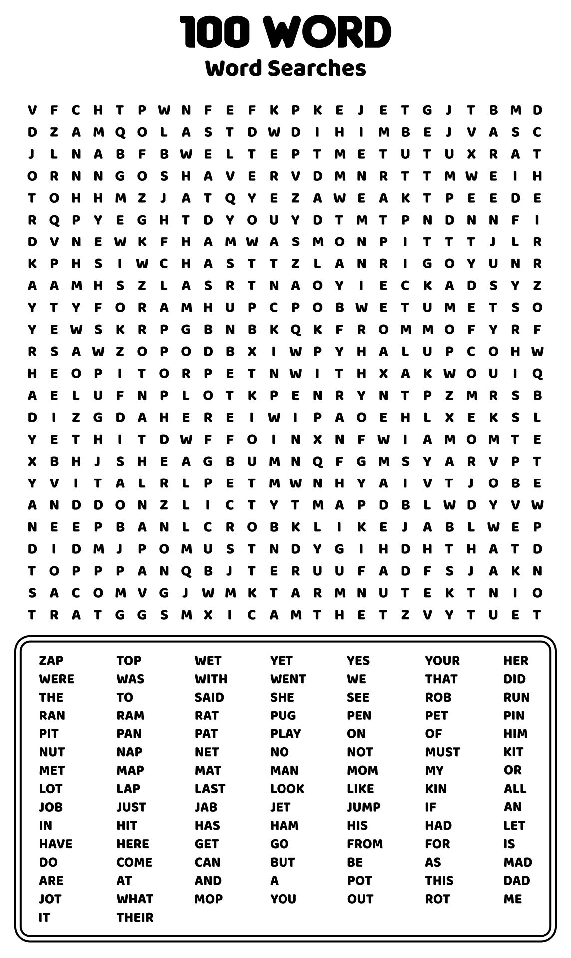 Adorable 100 word word search printable | Tristan Website