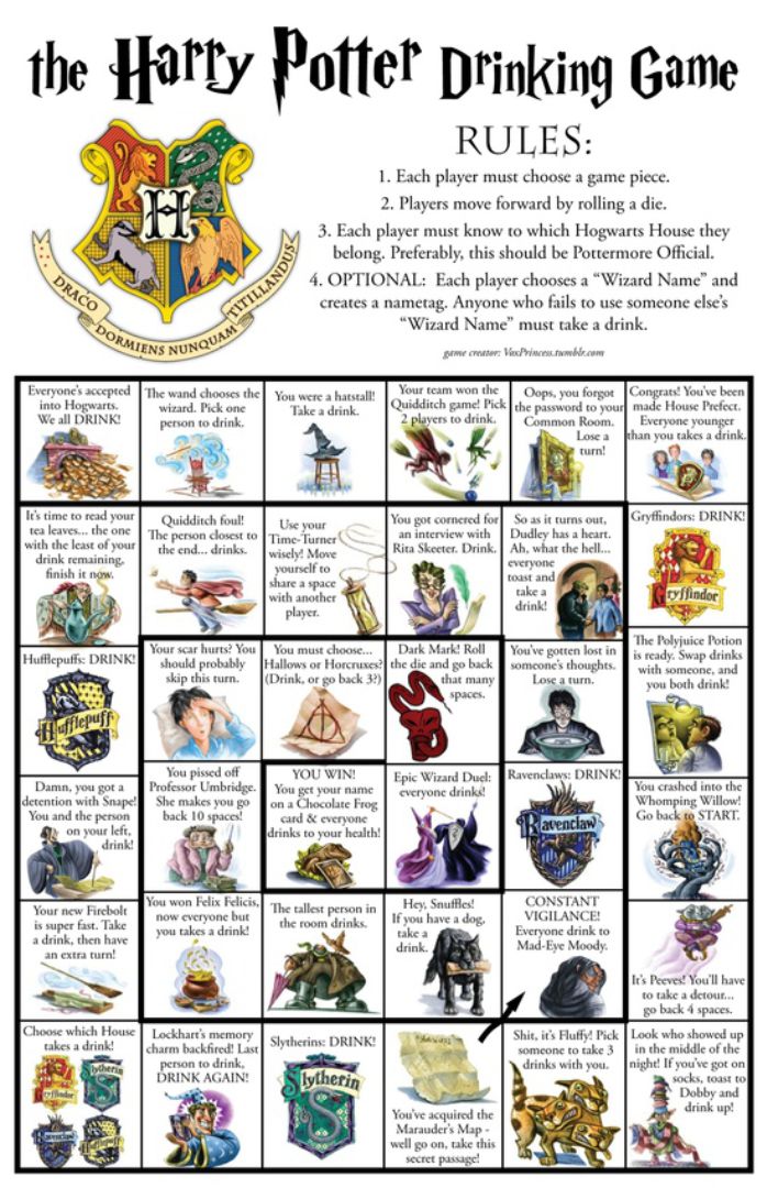 Harry Potter Drinking Game Board Printable