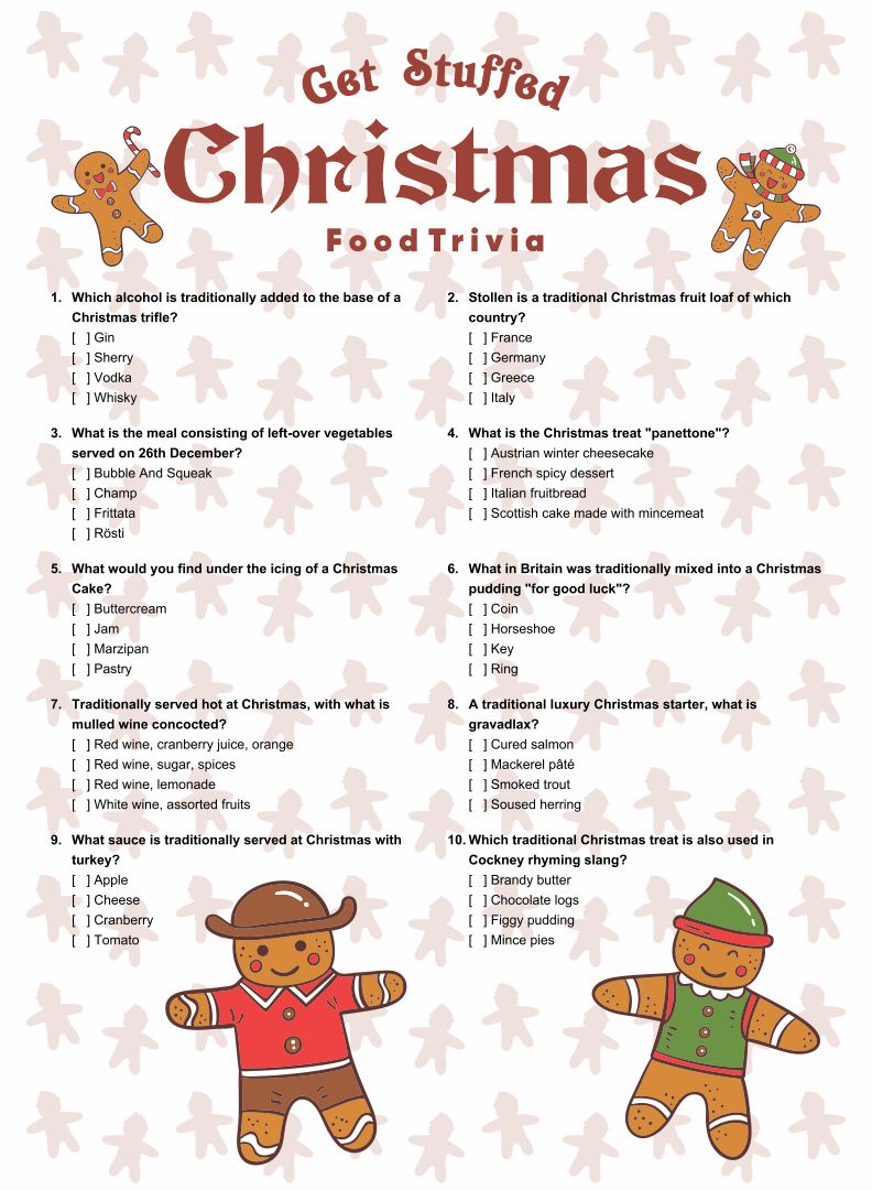 Christmas Food Trivia Questions and Answers Printable