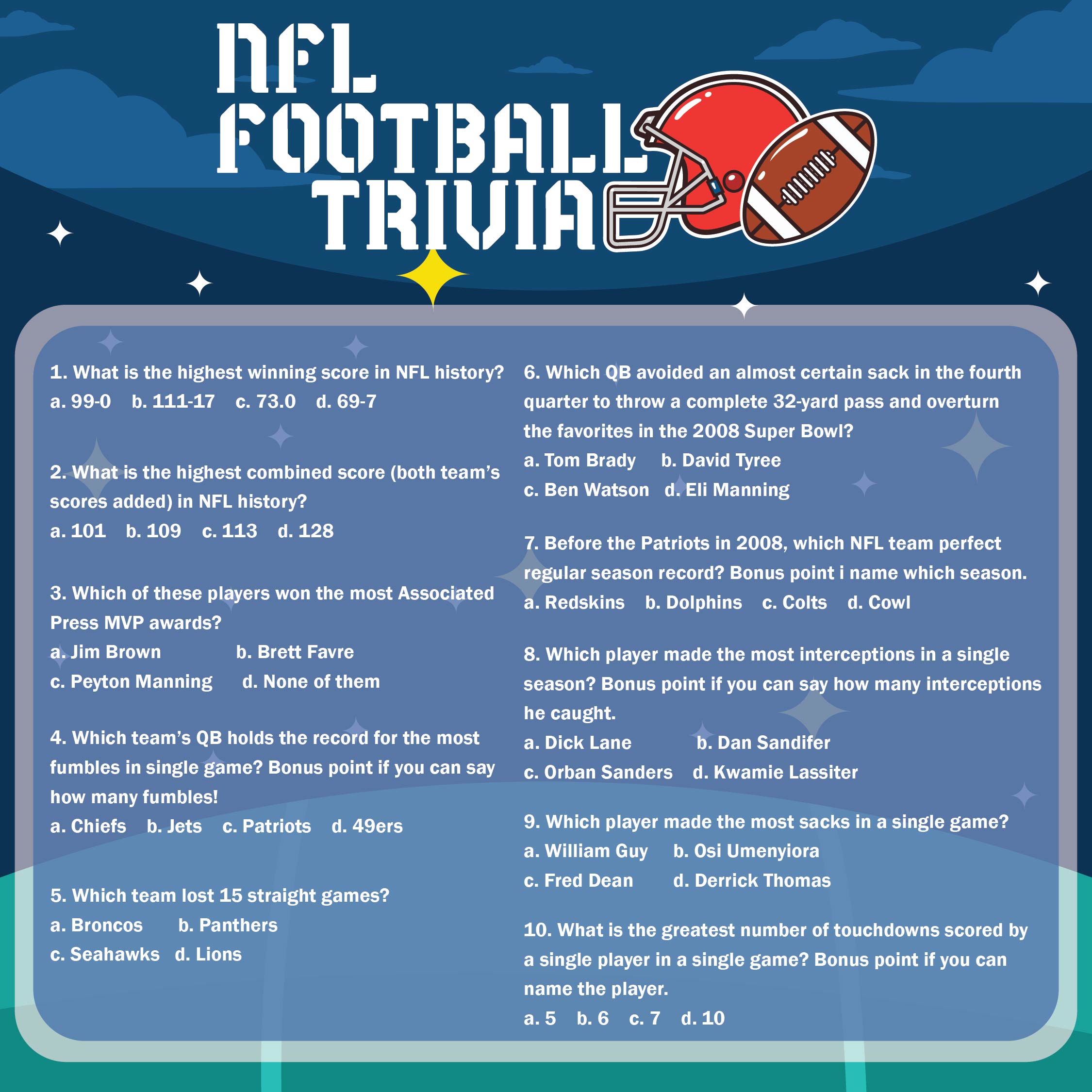 Printable Football Trivia Questions and Answers