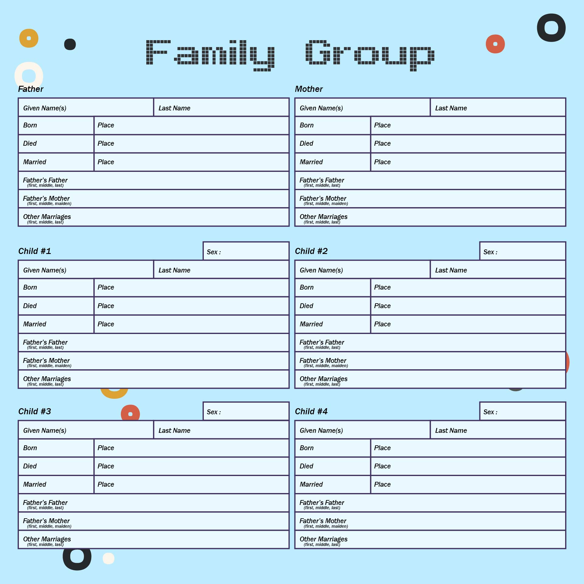 Family Group Sheet Free Printable - Printable Templates