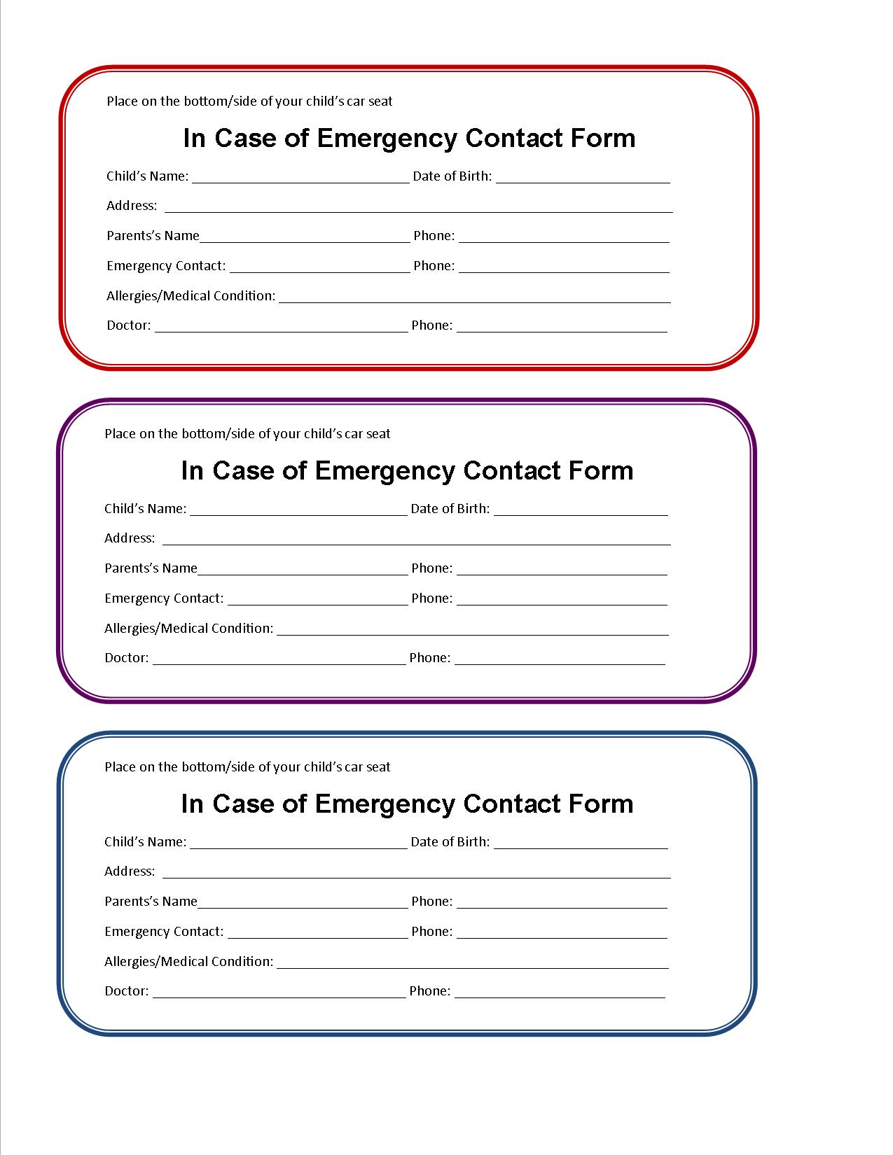 Free Online Printable In Case Of Emergency Form - Printable Templates Free