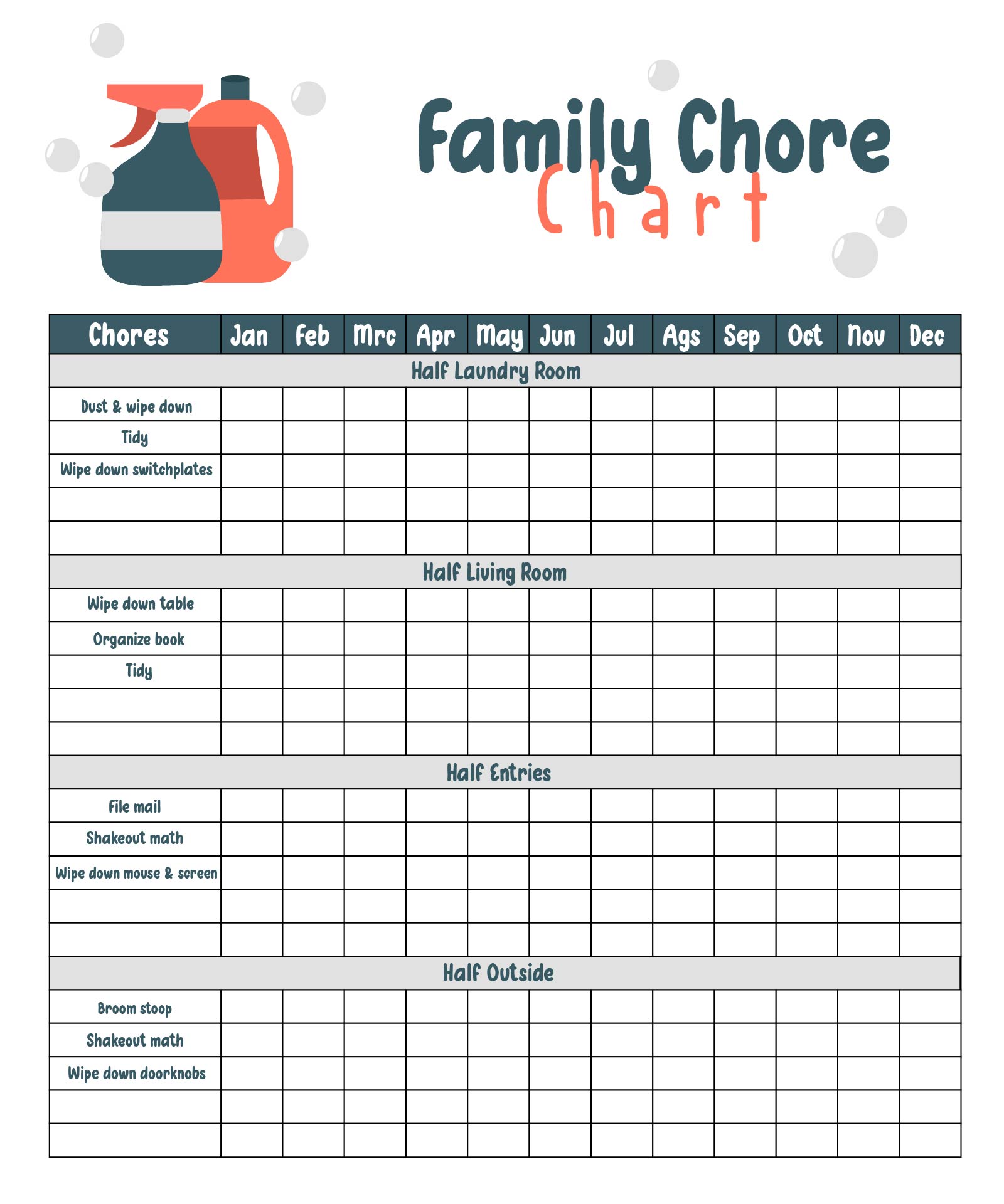 Free Printable Family Chore Chart Template