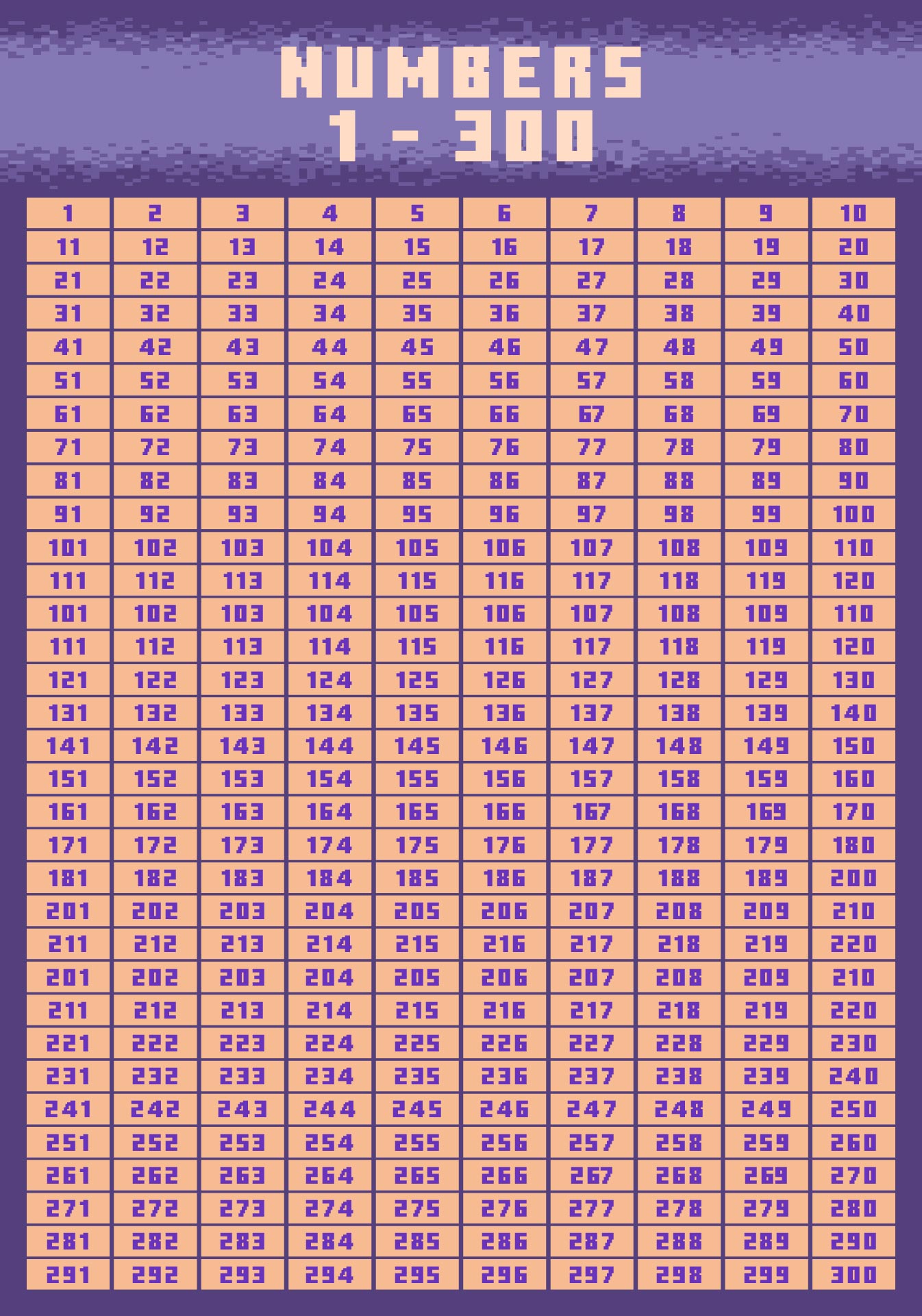 Number Chart 201 To 300