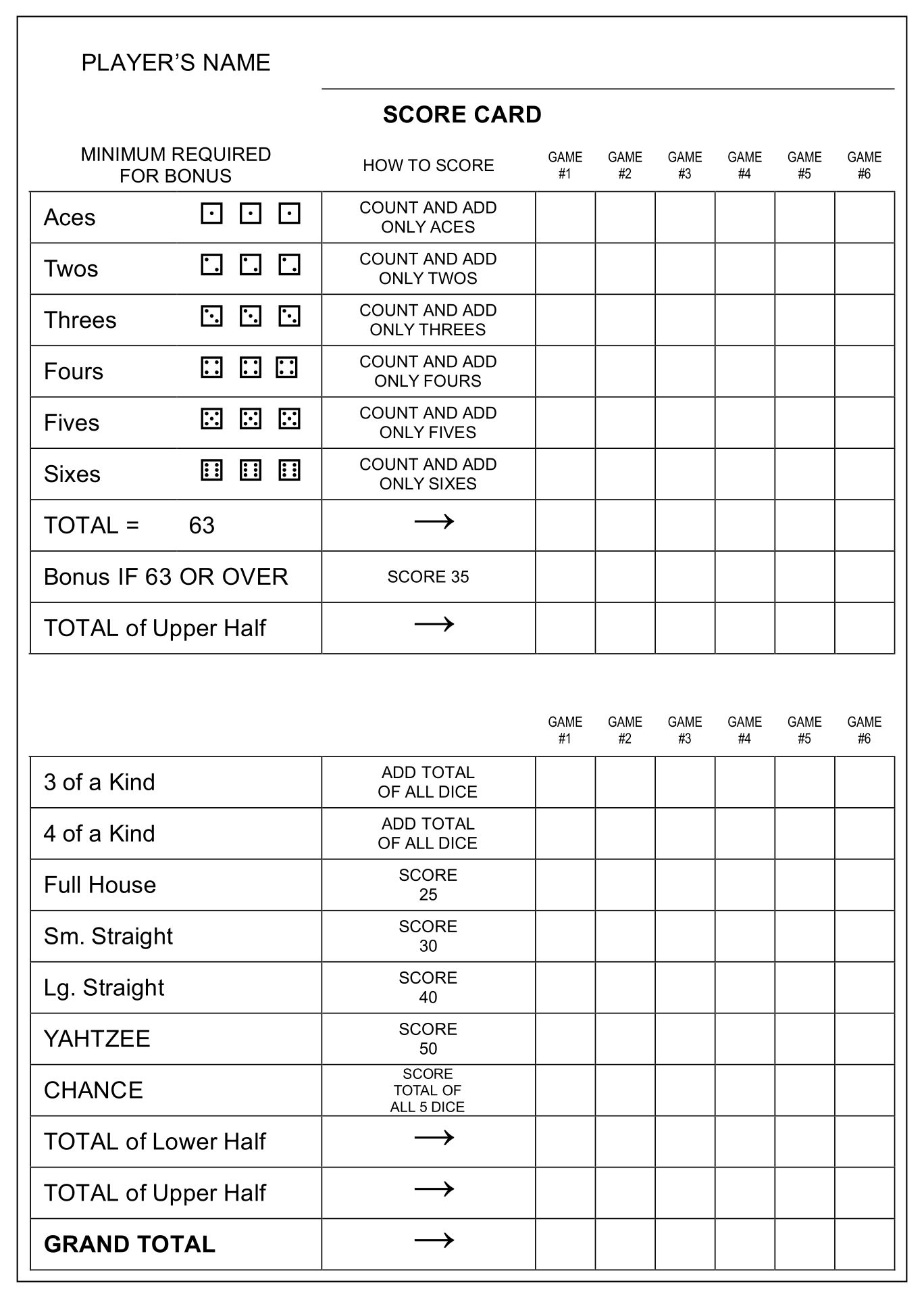 Large Printable Yahtzee Score Sheets