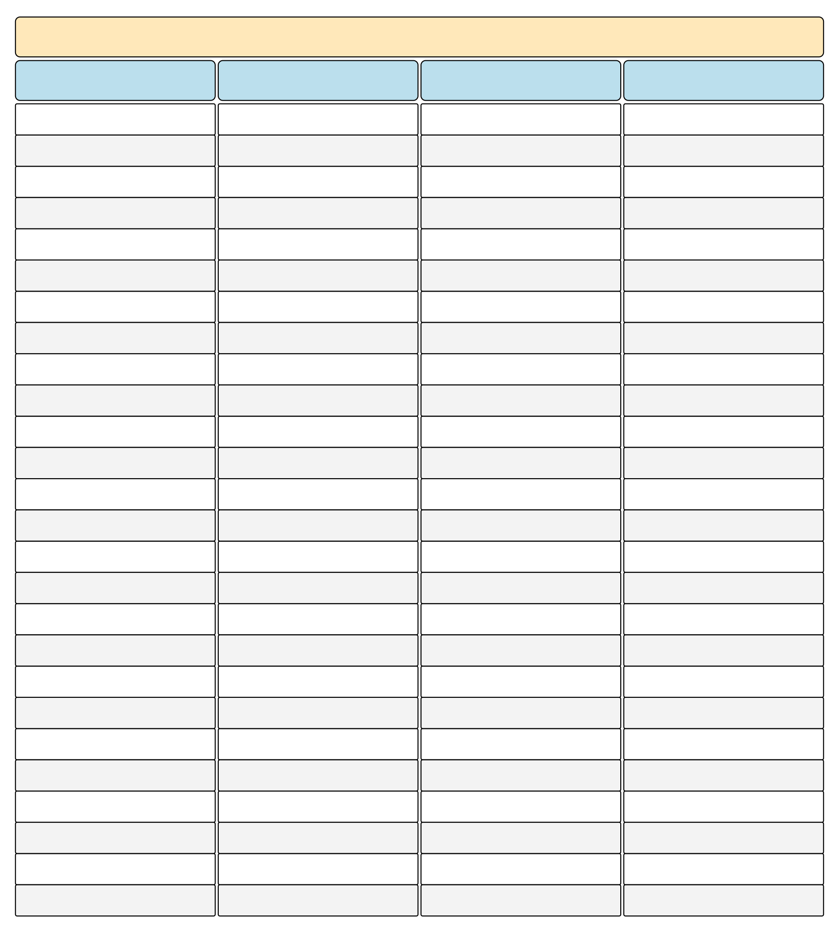 Blank 4 Column Chart Printable - Printable Blank World