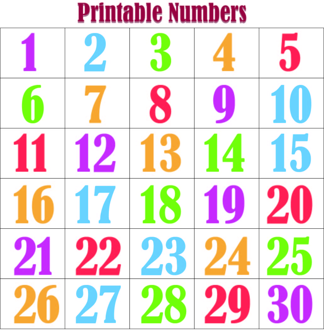 Printable Numbers 1-30 Template