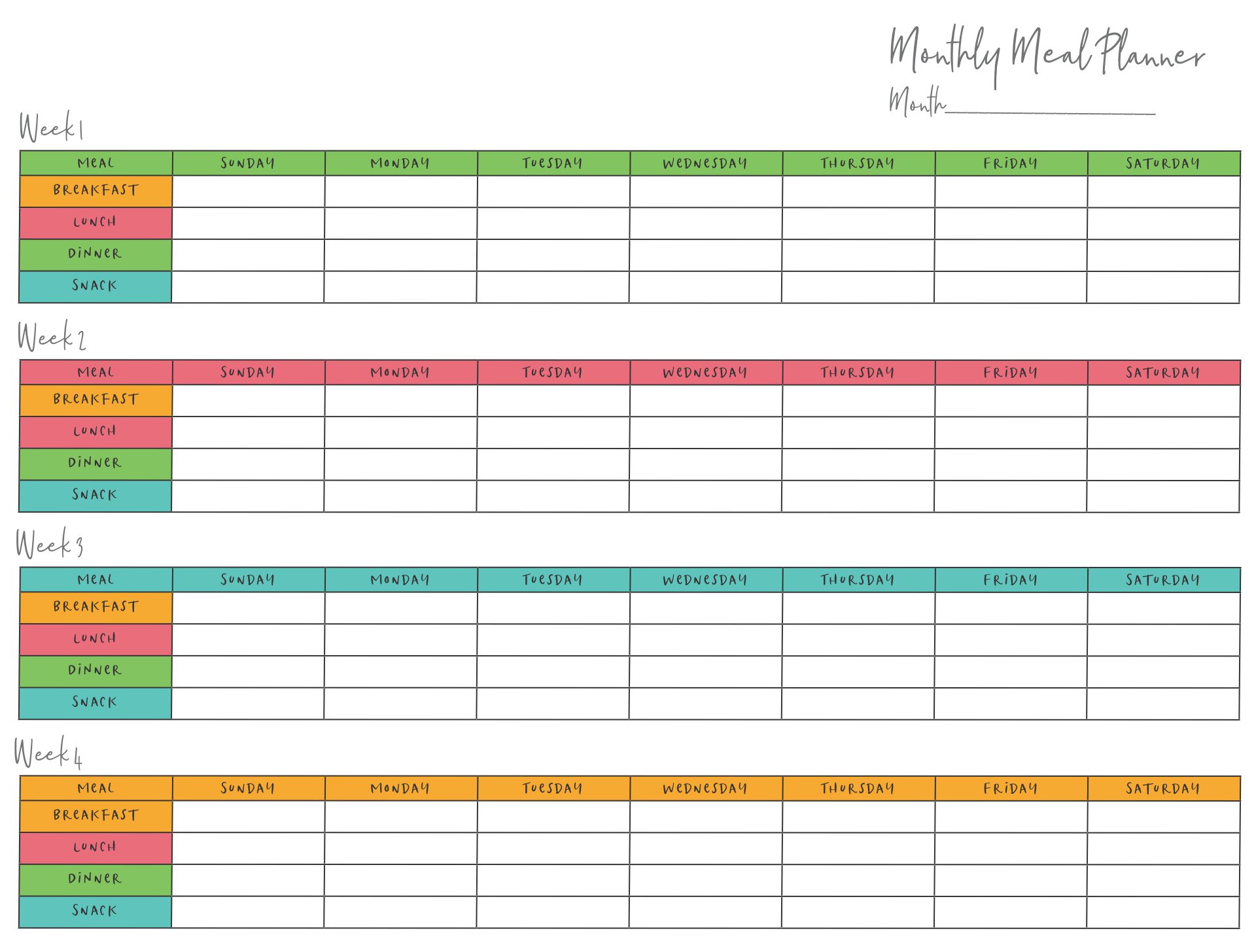 Free monthly dinner menu calendar - julutalking