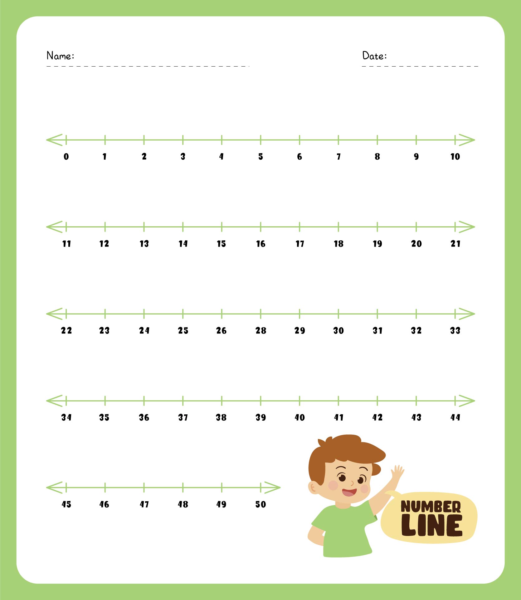 Large Printable Number Line 0 50