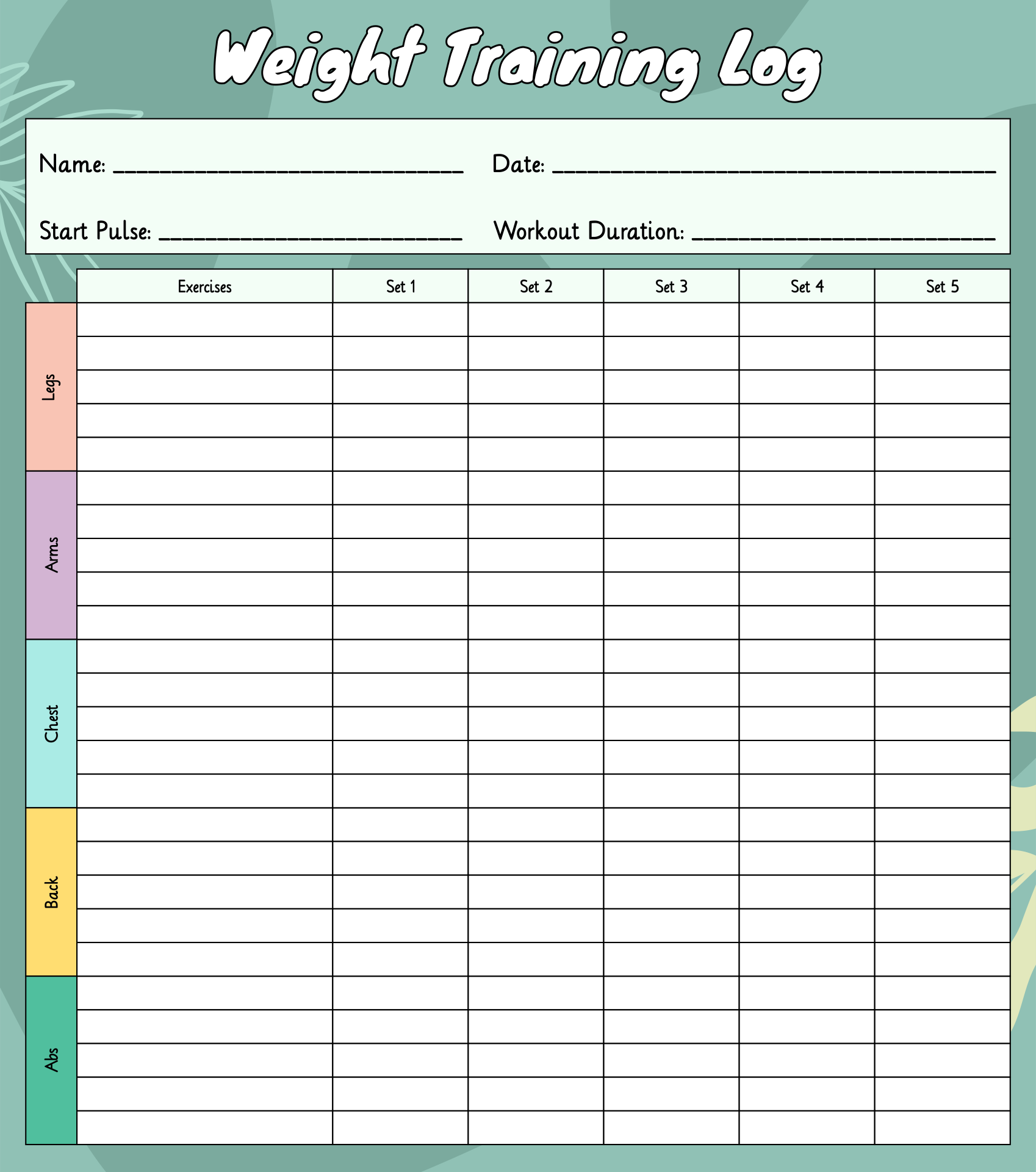 Printable Workout Template