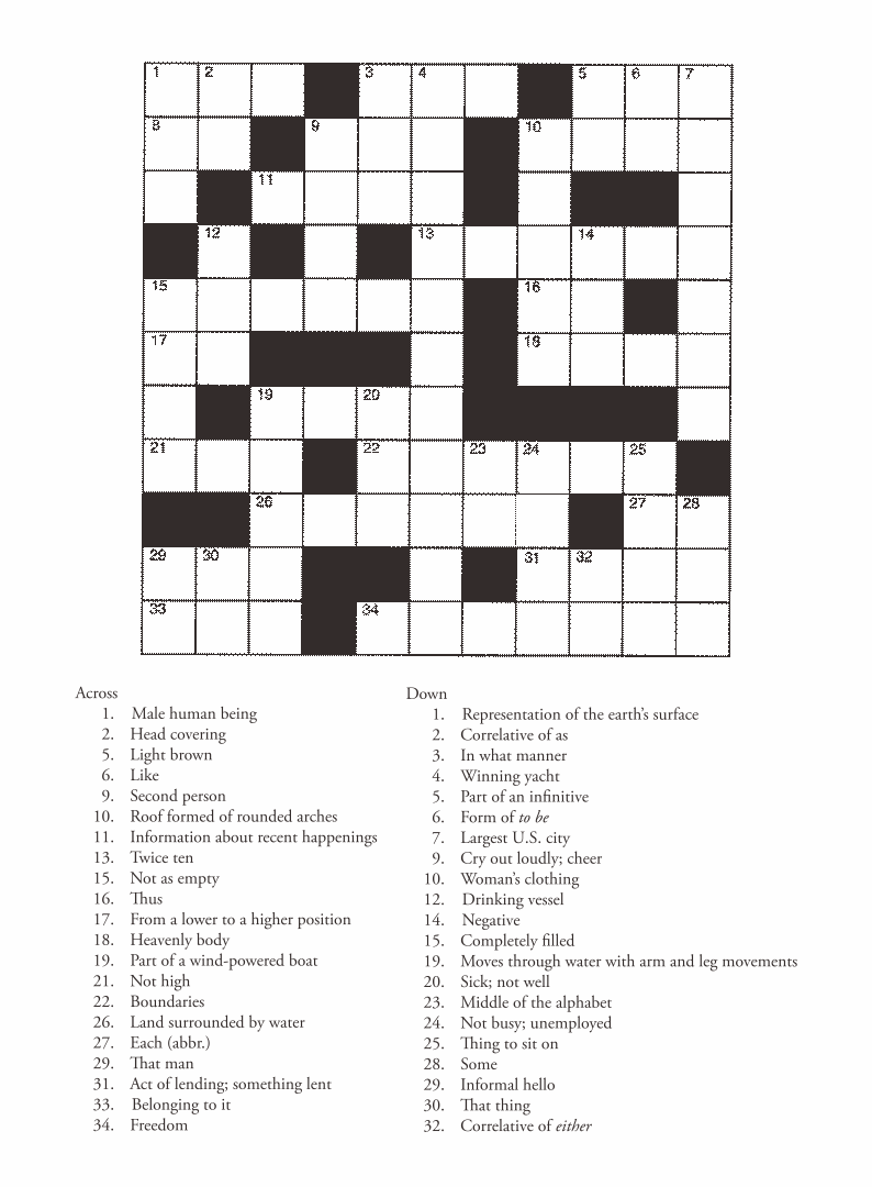 Printable Easy Crossword Puzzles