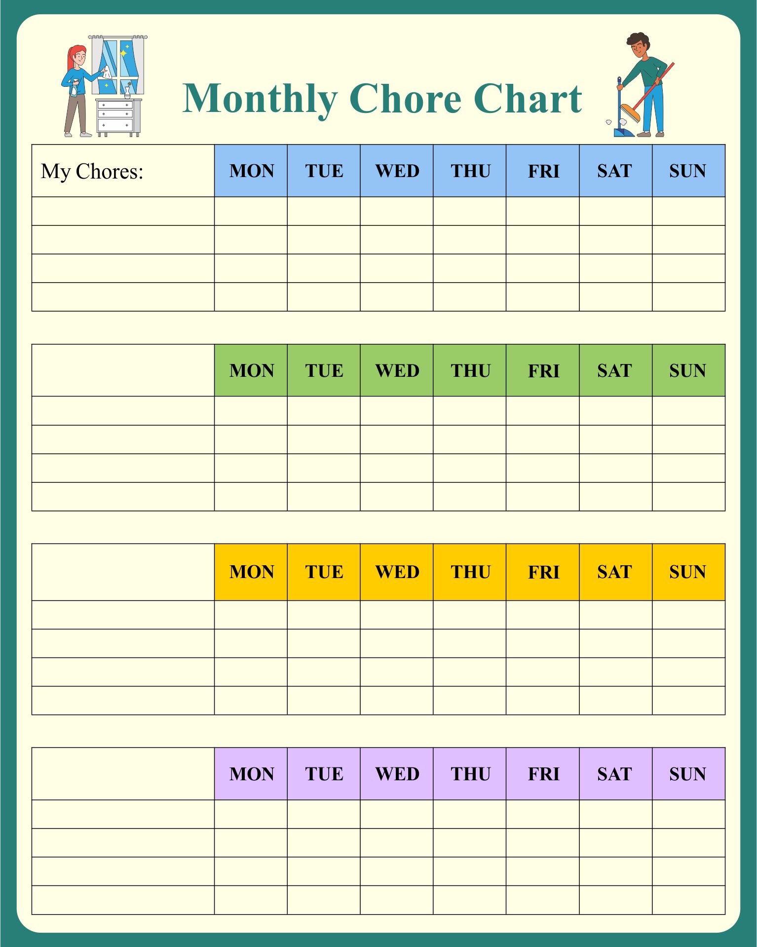 Monthly Family Chore Chart Template