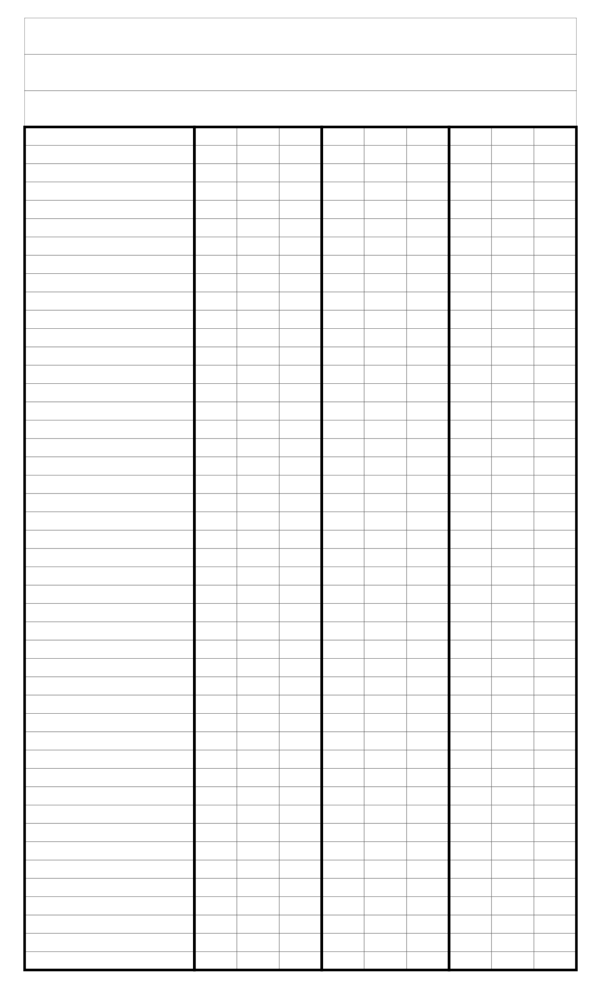 Blank 4 Column Chart Printable - Printable Blank World