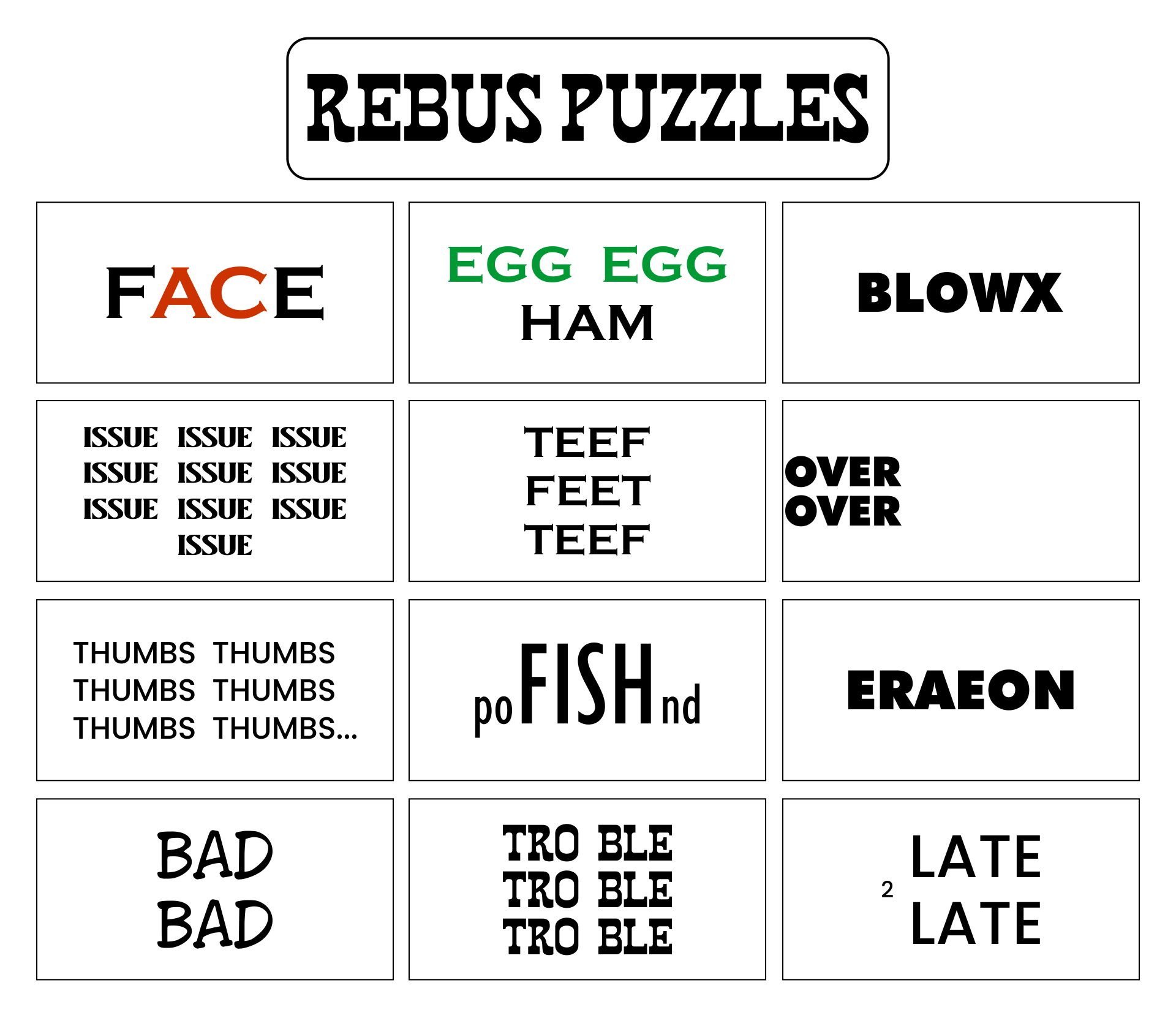 Printable Rebus Puzzles With Answers - Portal Tutorials