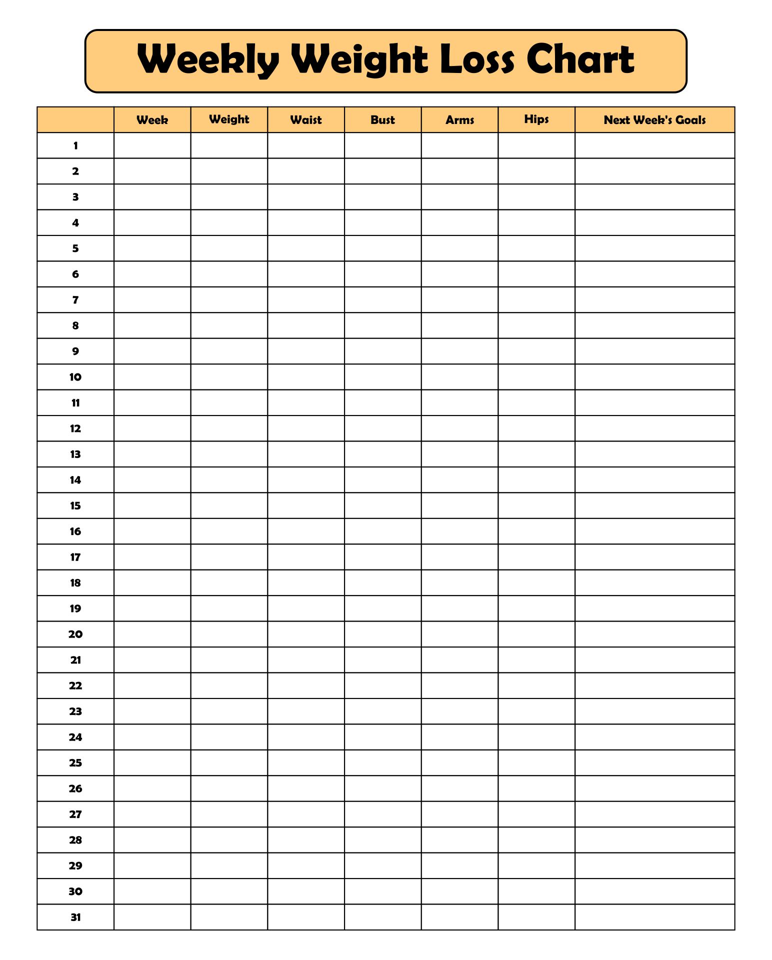 Weight Loss Tracker Printable Template