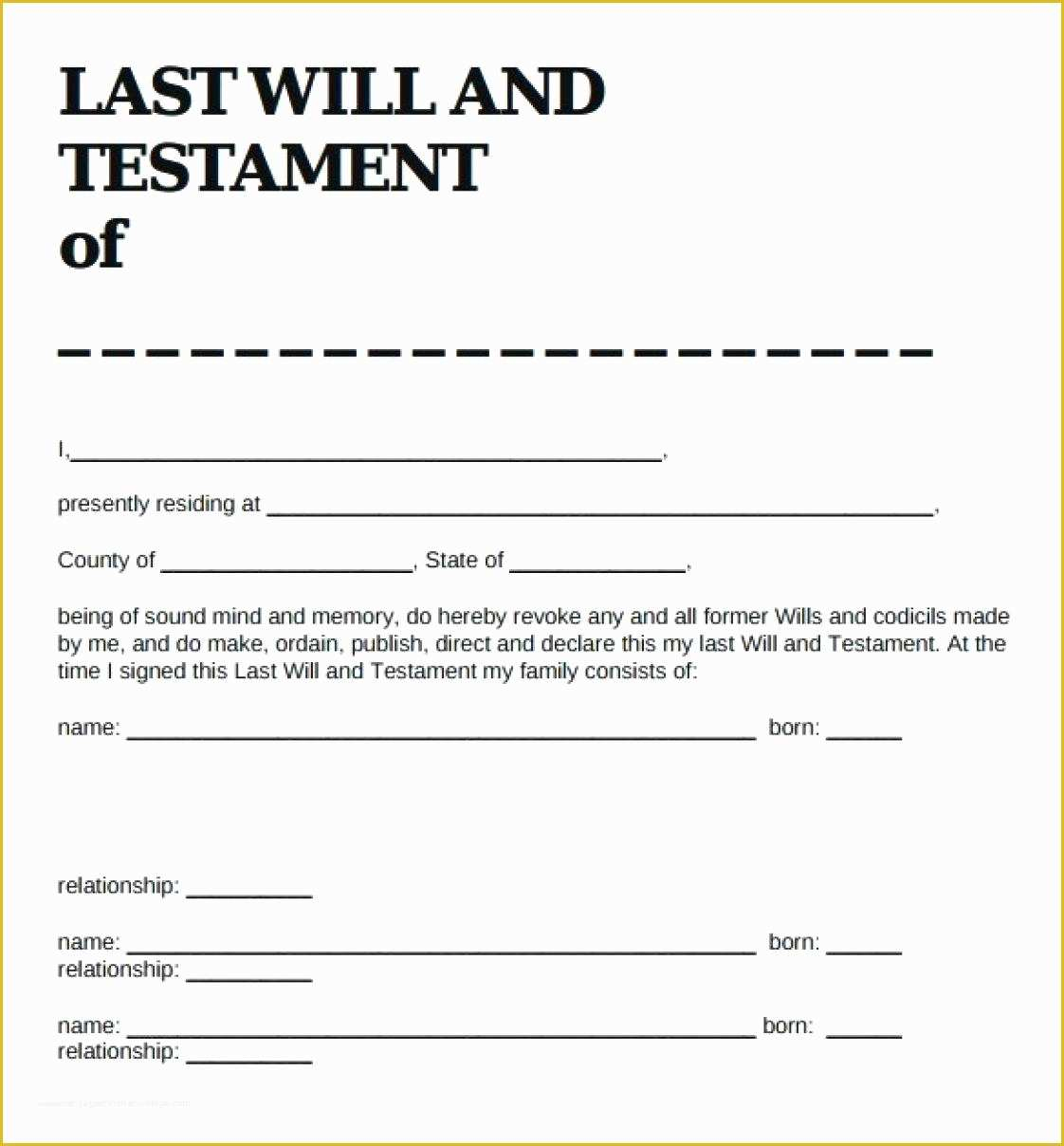 Free Printable Last Will And Testament Blank Forms