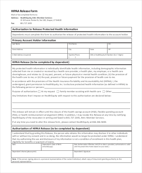 Free Printable Hipaa Authorization Form