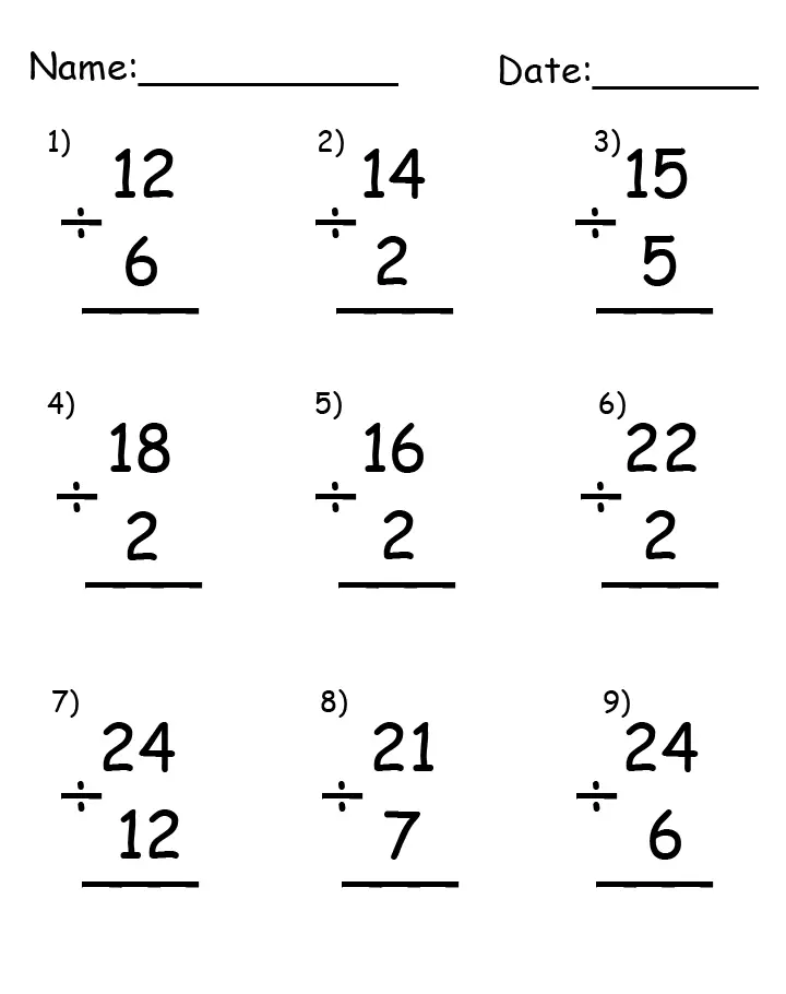 Division Up to 24 Printable Worksheets