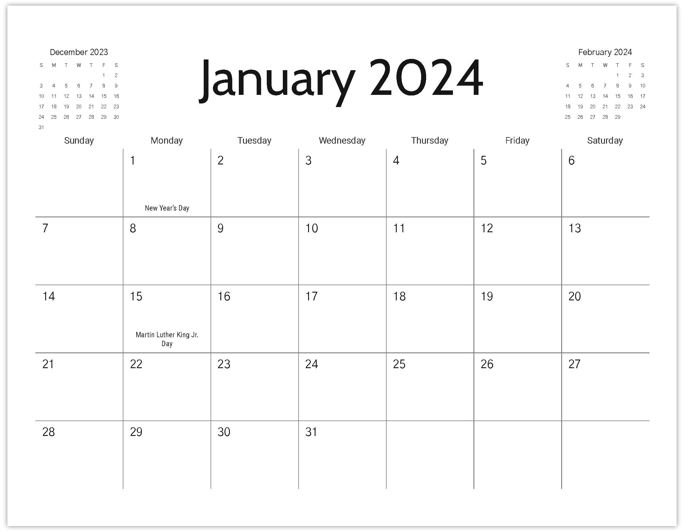 Free Downloadable January 2024 Calendar Printable Free - Dedie Eulalie