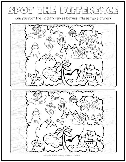 Treasure Map 2 Spot the Difference Picture Puzzle | Print it Free