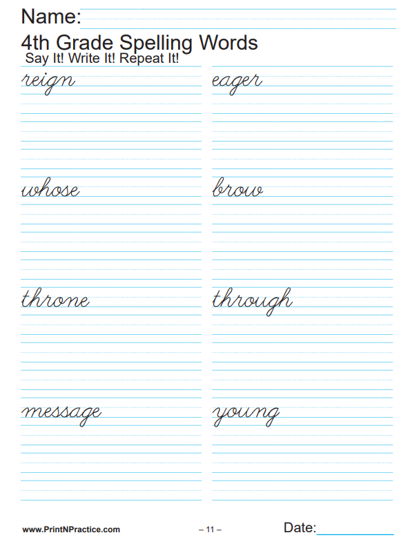 Fourth Grade Printable Worksheet