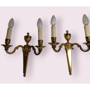 Pair Of Gilt Bronze Sconces, Electrified, Napoleon III Style 