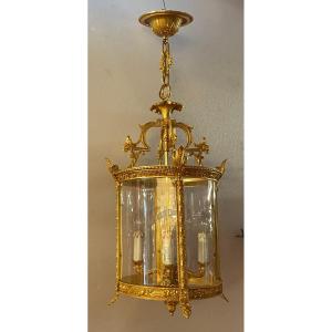 1970'pair Of Lanterns In Gilt Bronze H 72 Cm ø 38 Cm