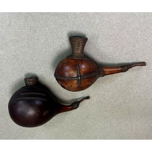 Two African Gourd Pipe Kuba Congo Drc