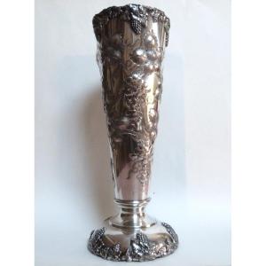 Large Silver Metal Vase United States 19th Century Vine Decor Barbour Silver Co