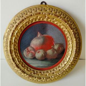 Painting - Oil On Panel - Pomegranate And Figs-italy End XVIII C.