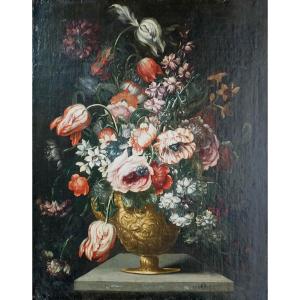 18th Century Flemish Master, Floral Still Life, Right. At The Bottom The Monogram Ao And The 