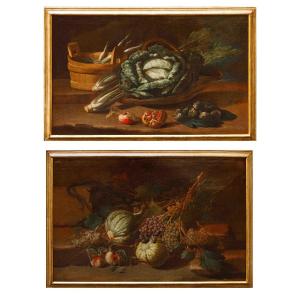 Nicola Levoli (rimini, 1728 - 1801), Couple Of Still Lifes With Vegetables 