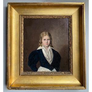 Portait   Jeune Homme Aux Anglaises Huile Sur Toile XIX