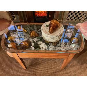 Planter Table With Its Zinc Tray Directoire Period In Walnut (glass Top)