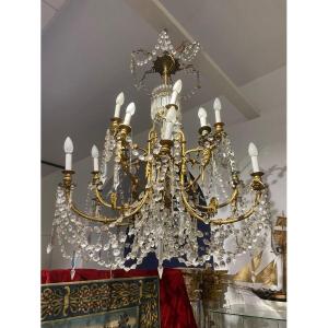 Important Eighteen-light Bronze And Crystal Chandelier 