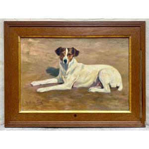 Sue Gabriel (1867-1958) Oil On Canvas “fox Terrier” - Painting, Portrait, Dog 