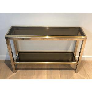 Chrome And Brass Console. French Work Attributed To Jean-charles. Circa 1970